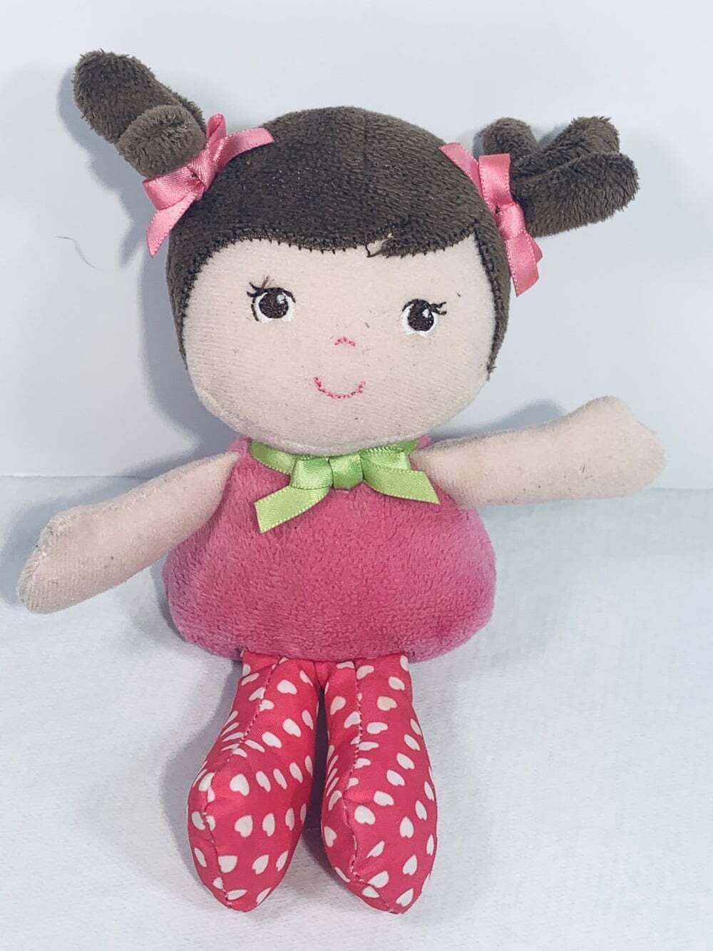 Garanimals Pink Girl Doll Plush Heart Polka Dot Lovey Soft Baby Rattle